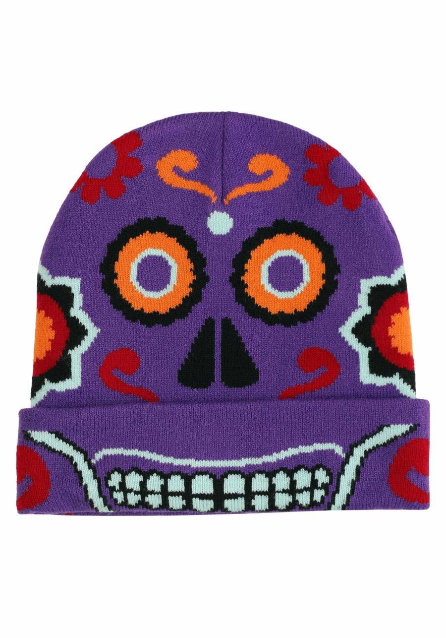 Purple Day of the Dead Knit Hat