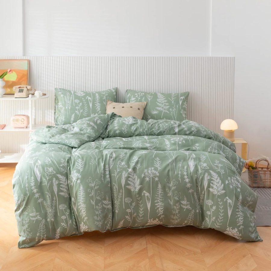 Queen Comforter Set Sage Green Comforter,3 Pcs Bedding Sets Floral Comforter Set