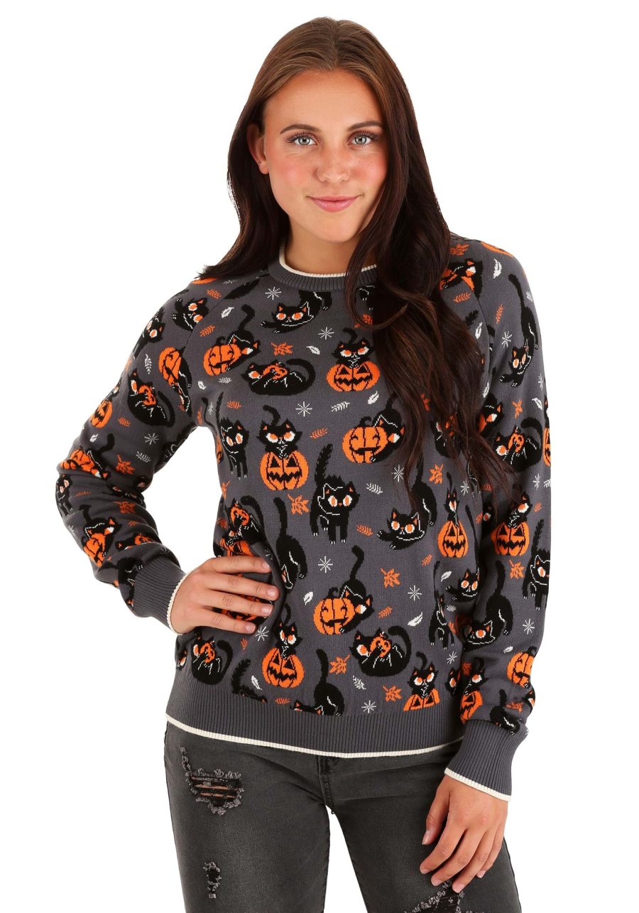 Quirky Kitty Halloween Sweater for Adults