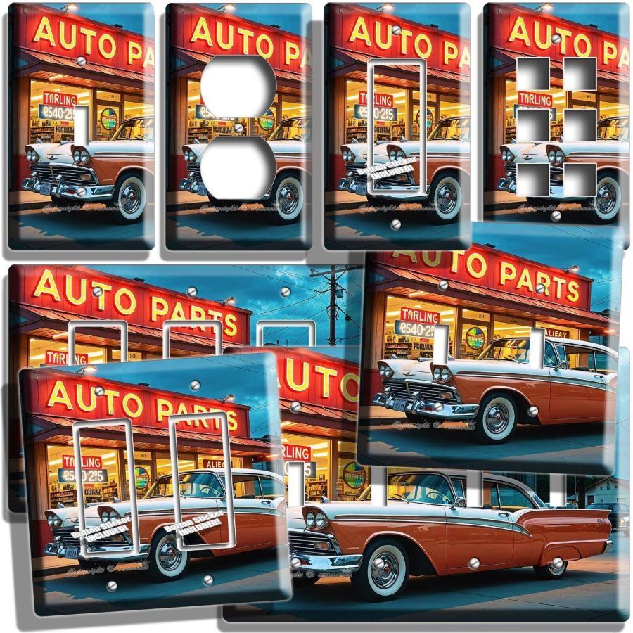 RETRO 50'S CAR AUTO PARTS STORE LIGHT SWITCH OUTLET WALL PLATE GARAGE ROOM DECOR