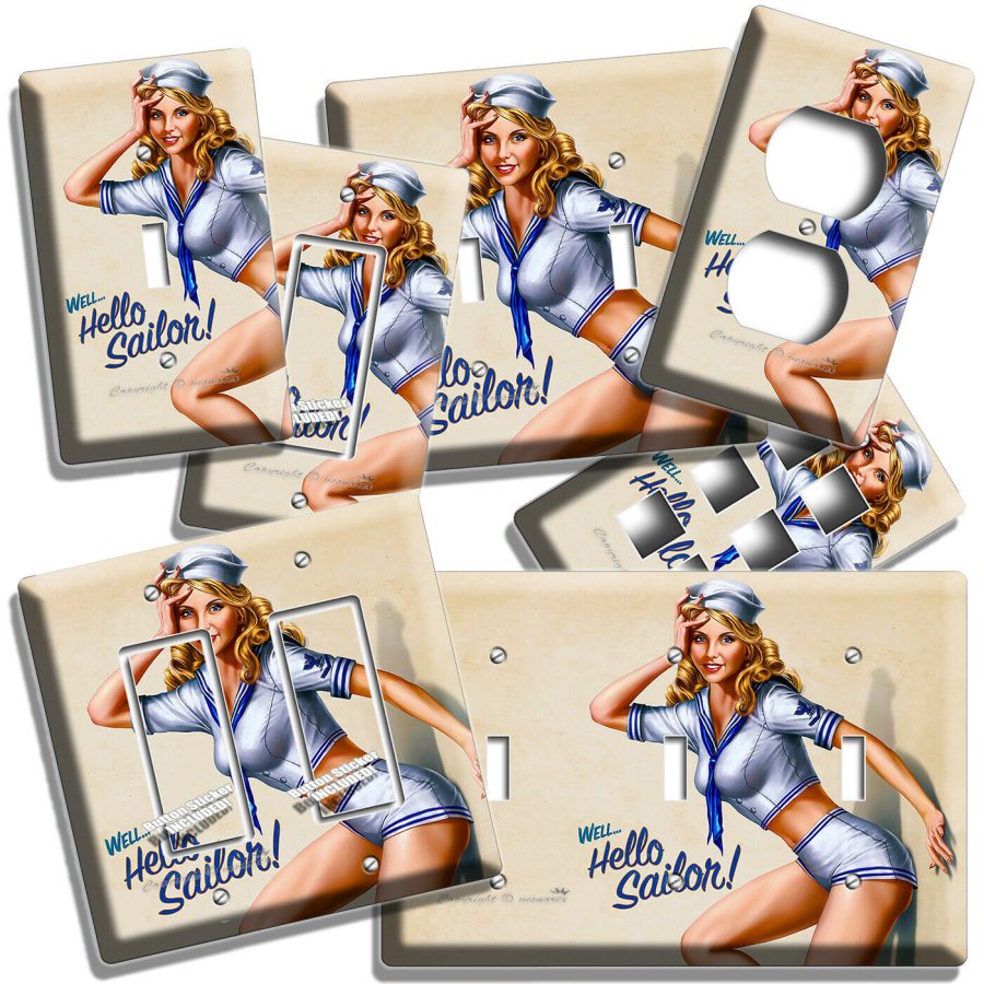 RETRO PINUP SEXY HELLO SAILOR GIRL LIGHT SWITCH OUTLET PLATE ROOM MAN CAVE DECOR