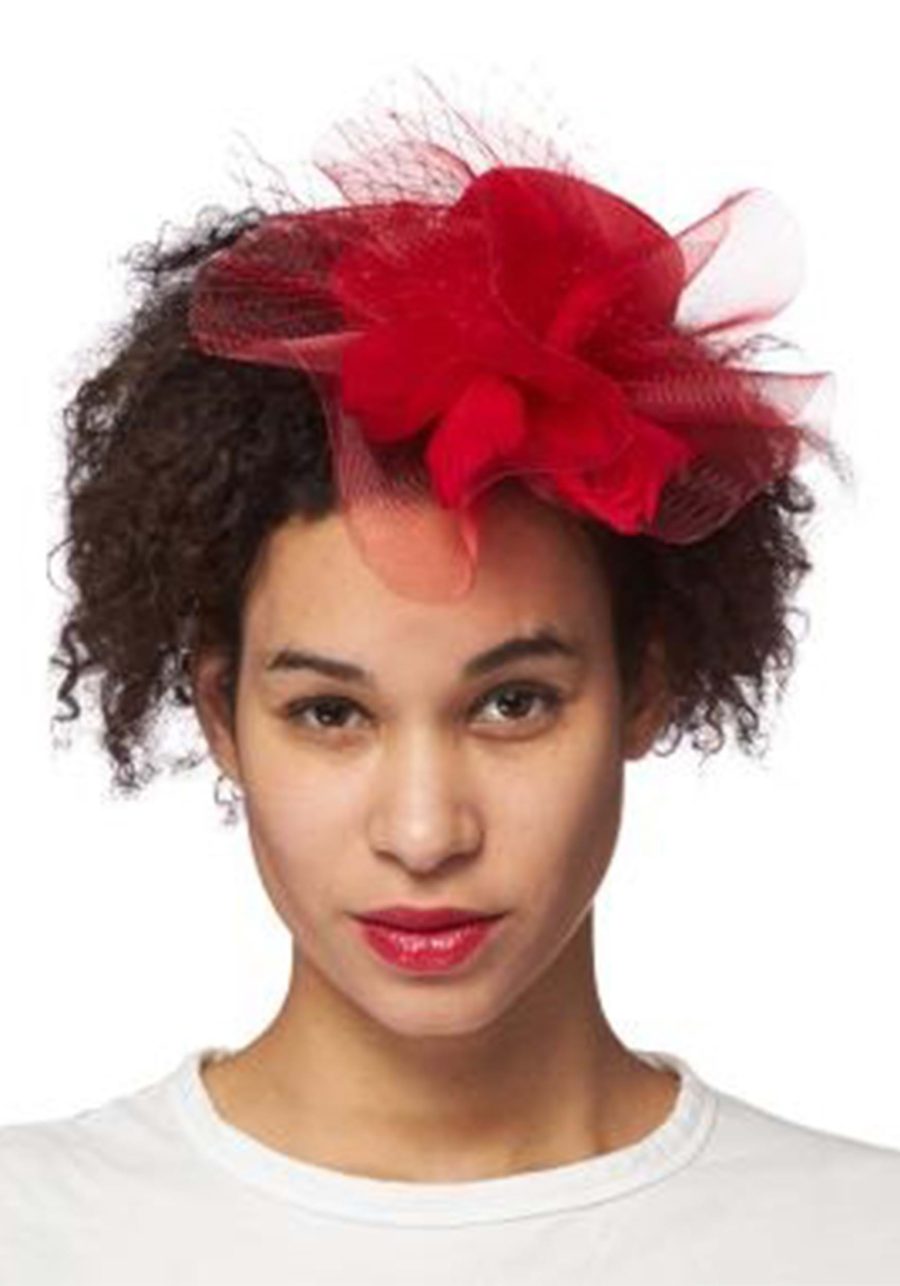 Red Burst Trim Fascinator Hat