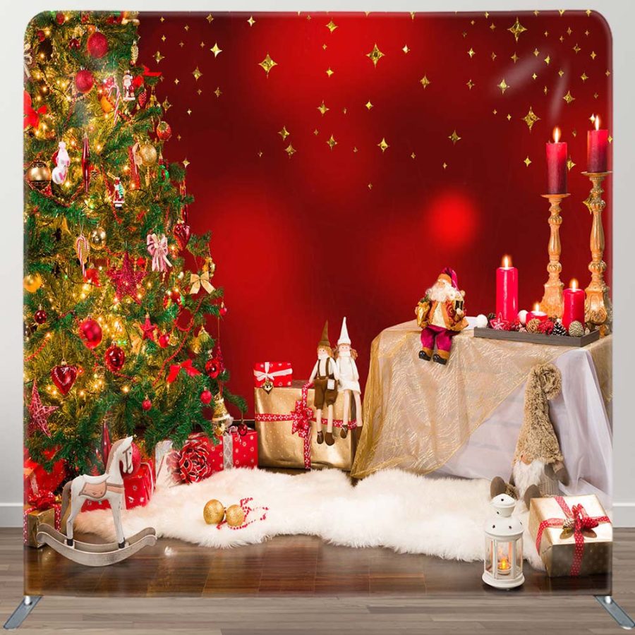 Red Candles Bokeh Christmas Tension Fabric Backdrop - Aperturee