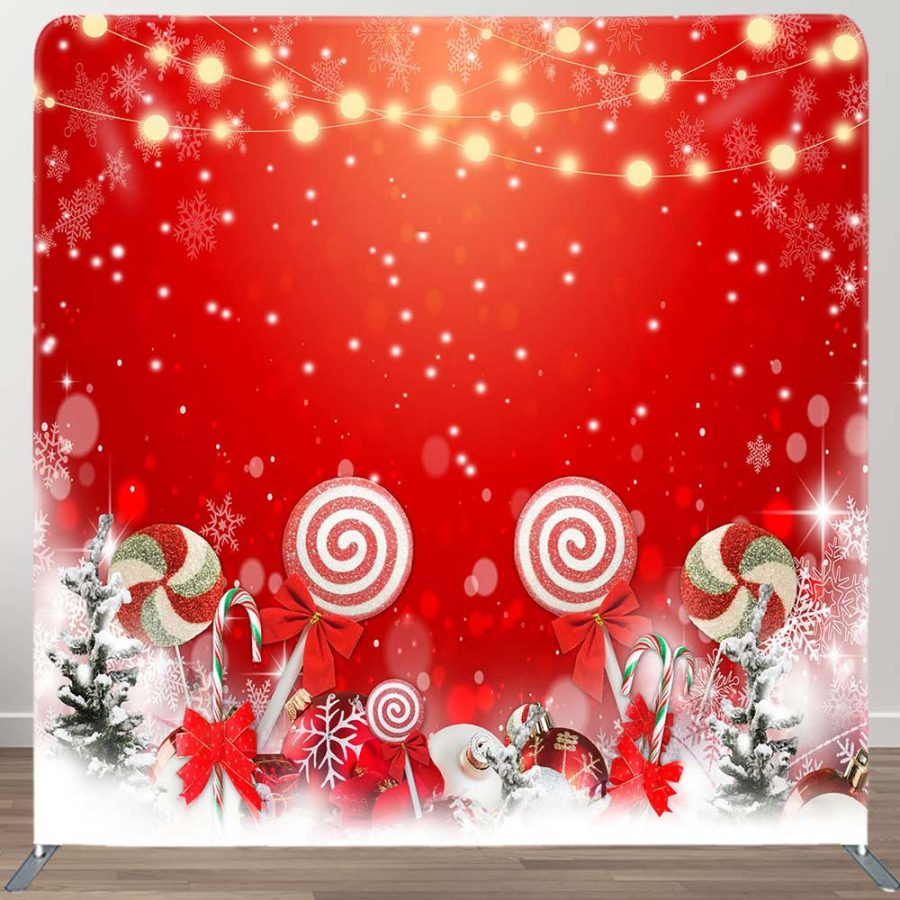 Red Christmas Candy Bokeh Tension Fabric Backdrop - Aperturee