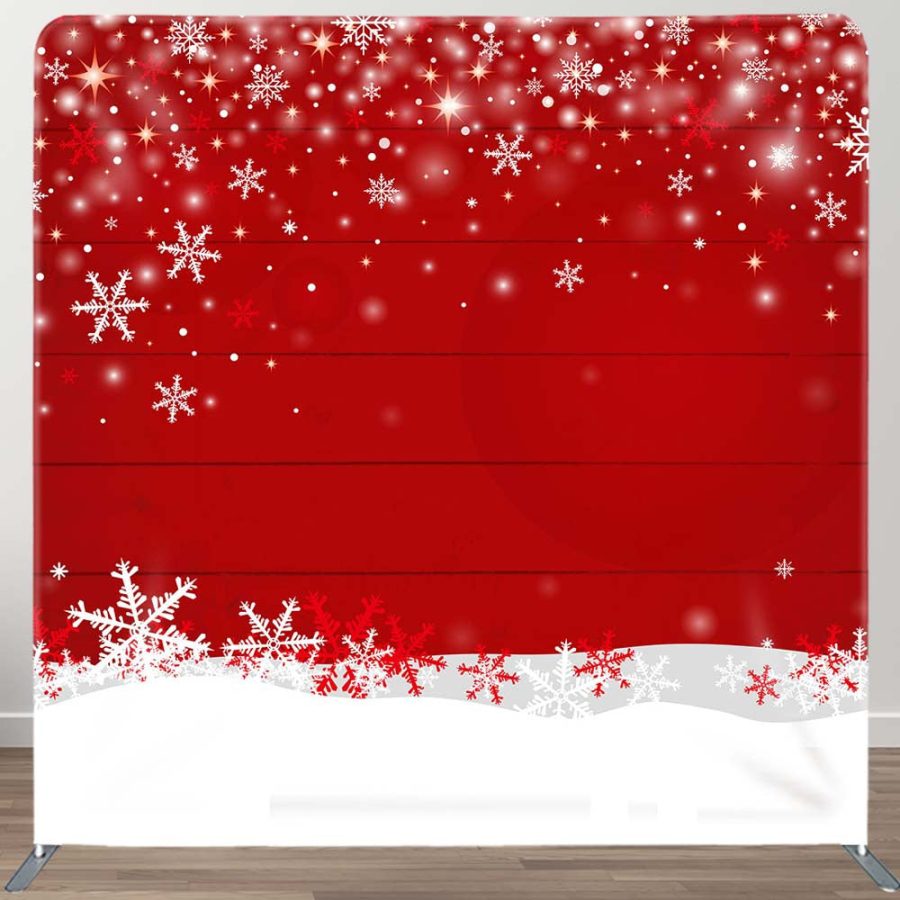 Red Snowflake Wood Christmas Tension Fabric Backdrop - Aperturee