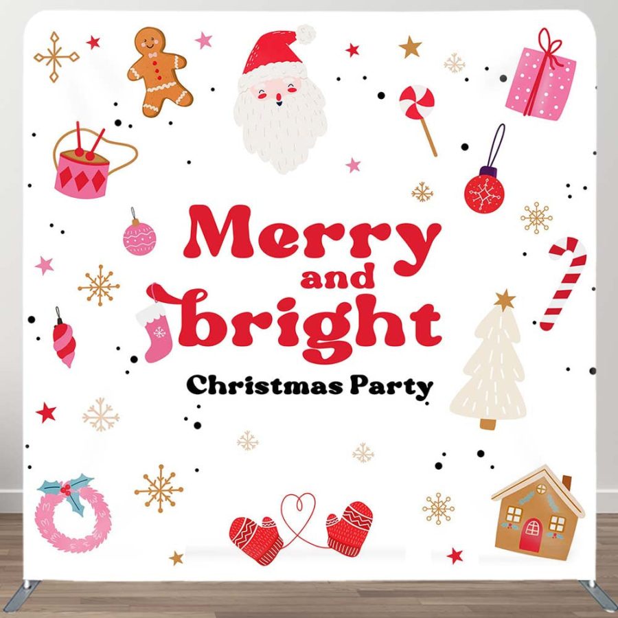 Red White Merry Bright Xmas Tension Fabric Backdrop - Aperturee