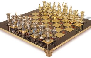 Romans Theme Chess Set with Brass & Nickel Pieces - Red Board