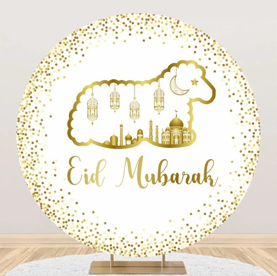 Round Gold Glitter Sheep Round Eid Mubarak Backdrop - Aperturee