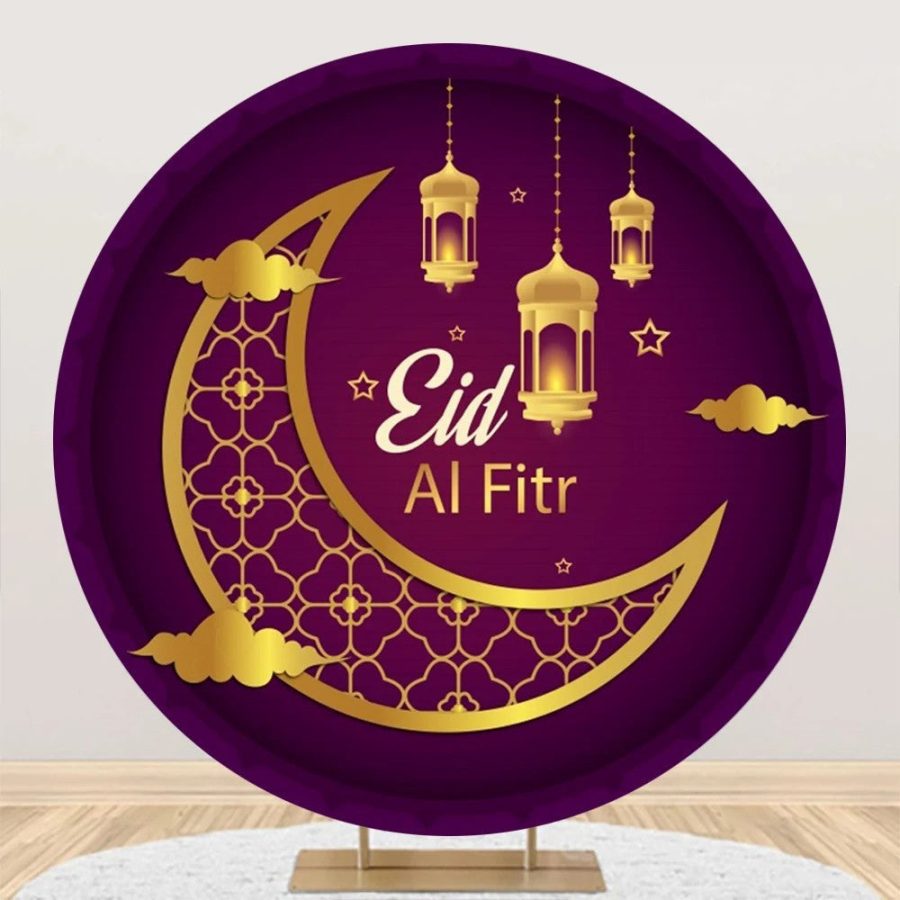 Round Gold Moon Lamp Purple Eid Al Fitr Backdrop - Aperturee