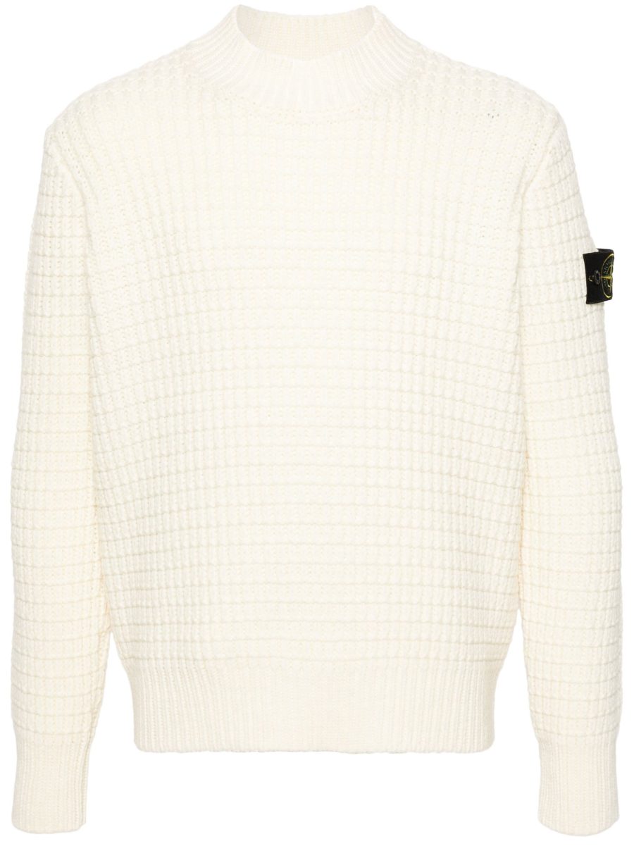 STONE ISLAND Compass Badge Chunky Wool Knit Sweatshirt Natural