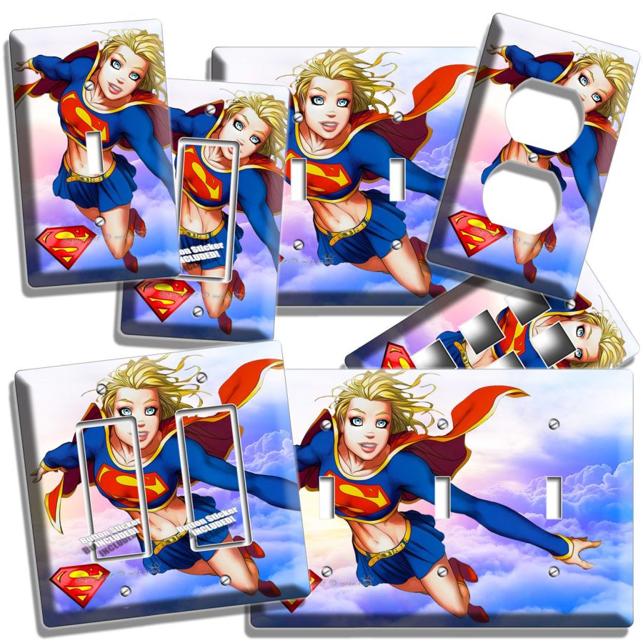 SUPERGIRL LIGHT SWITCH OUTLET WALL PLATE COVER GIRL BEDROOM ROOM DECOR OLD RETRO