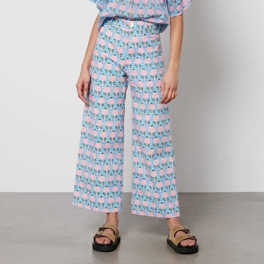 SZ Blockprints Disco Printed Denim Wide-Leg Trousers - M