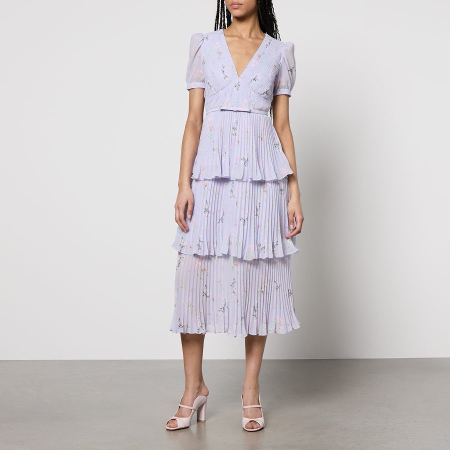 Self-Portrait Tiered Floral Chiffon Midi Dress - US 4/UK 8