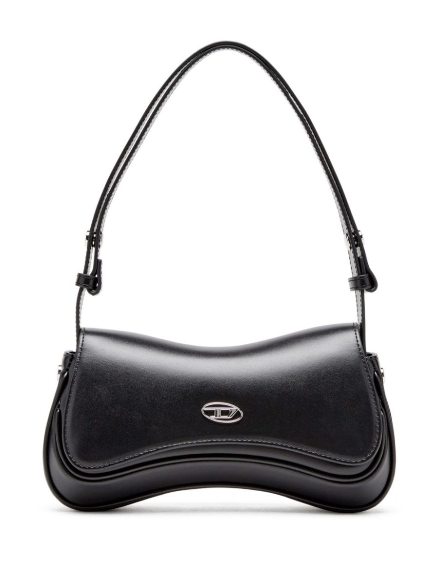 Semi-glossy leather shoulder bag