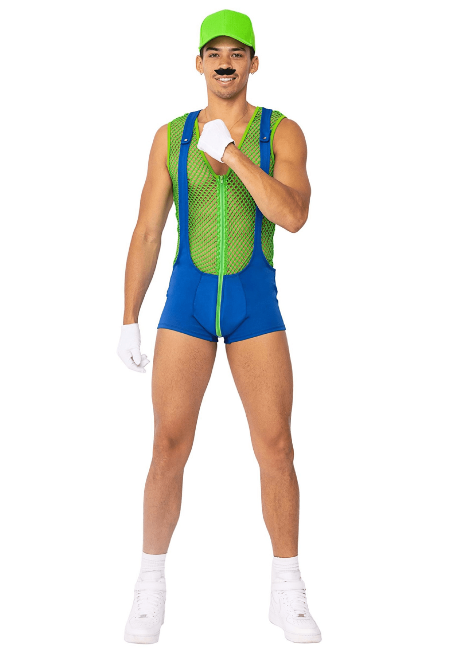 Sexy Green Super Plumber Bro Costume for Men