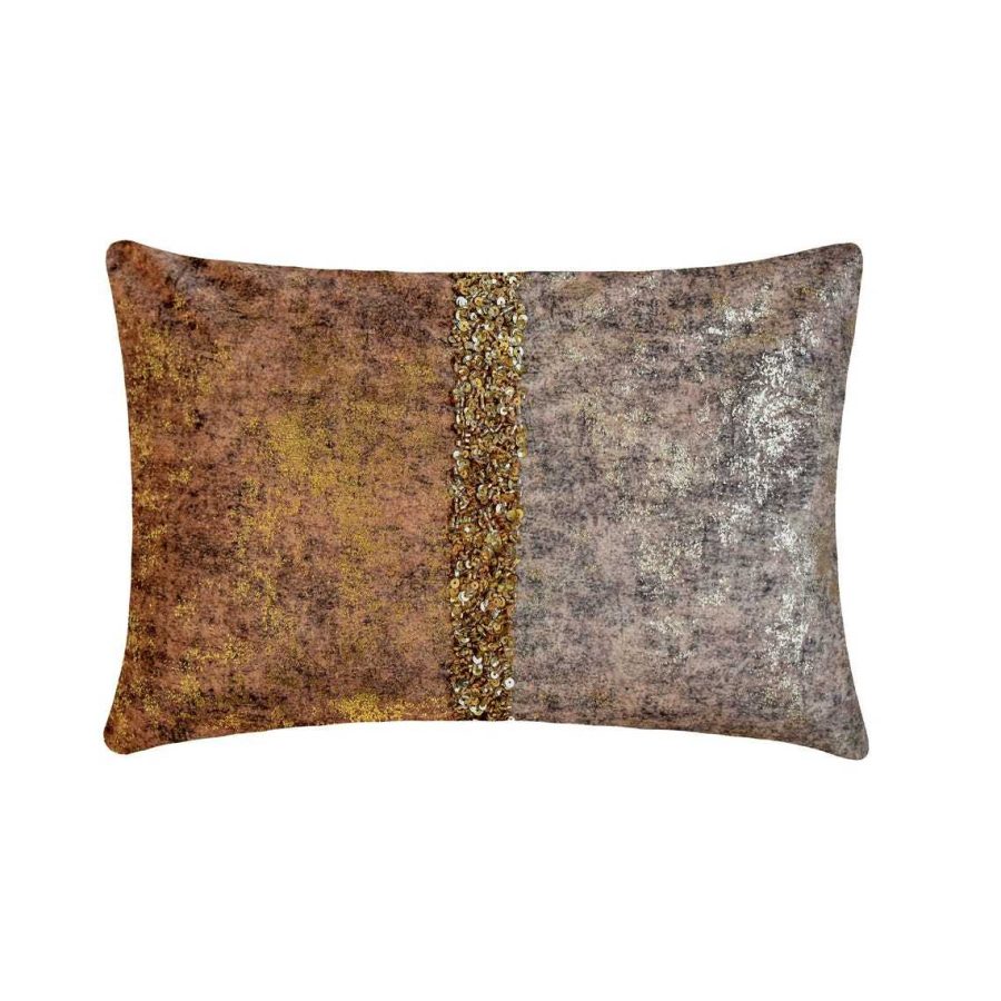 Shimmering Corrosion - Rust & Gold Velvet Lumbar Pillow Cover