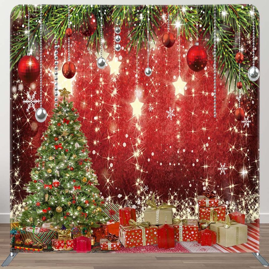 Shiny Stars Christmas Tree Red Pillow Case Backdrop - Aperturee