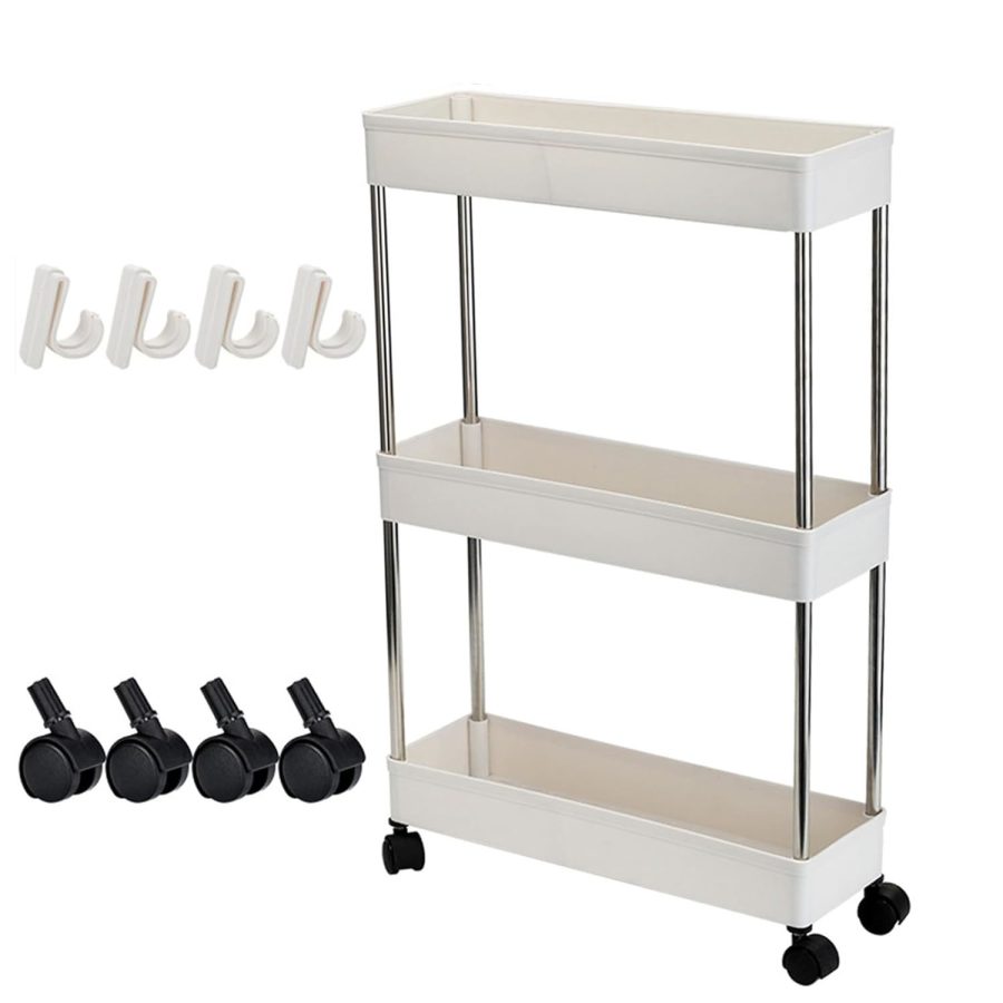 Slim Rolling Storage Cart 3 Tier Organizer Mobile Shelving Unit Utility Cart Tow