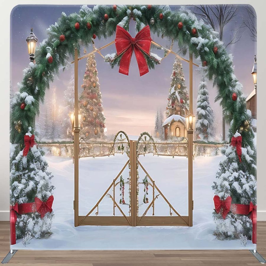 Snow Scene Arch Pine Leaf Christmas Pillow Case Backdrop - Aperturee