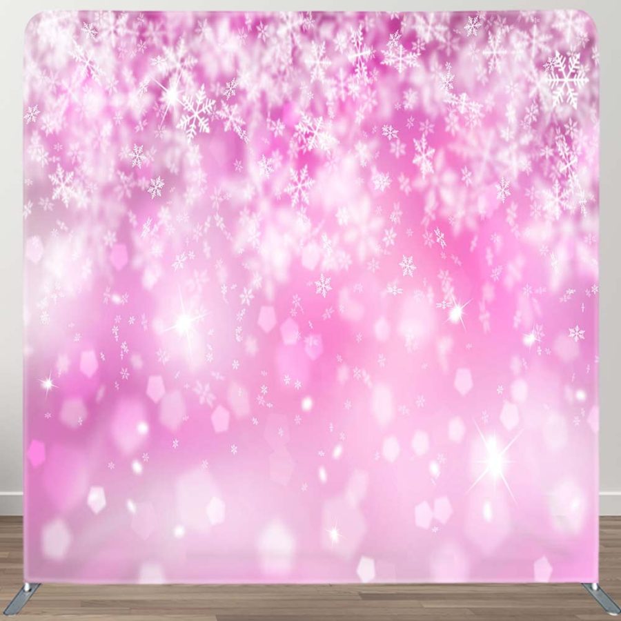 Snowflake Pink Bokeh Christmas Pillow Case Backdrop - Aperturee