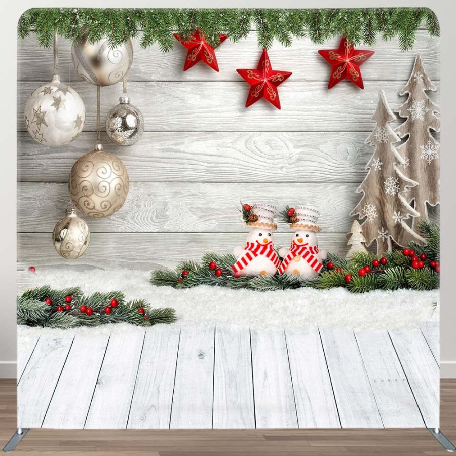 Snowflake Snowman Wooden Christmas Square Backdrop - Aperturee