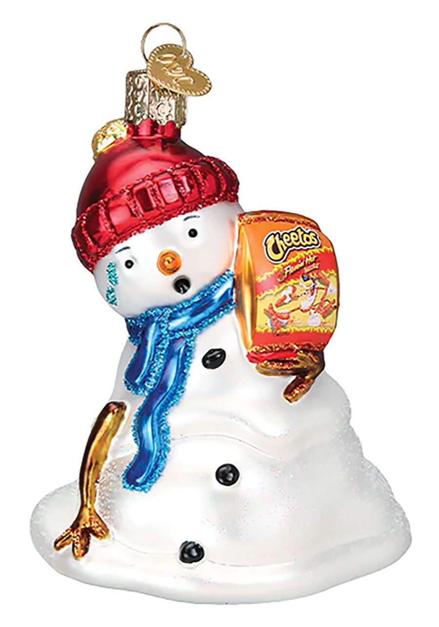 Snowman Melting with Hot Cheetos Ornament