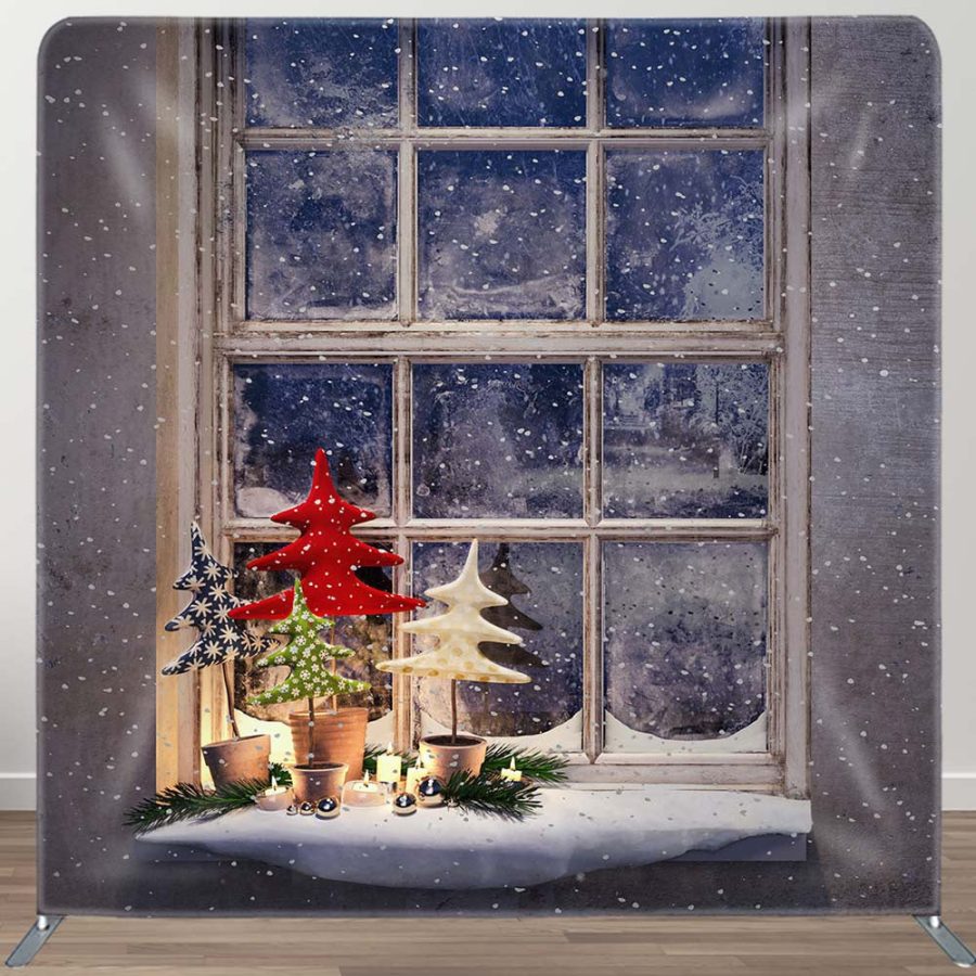 Snowy Light Window Christmas Tension Fabric Backdrop - Aperturee