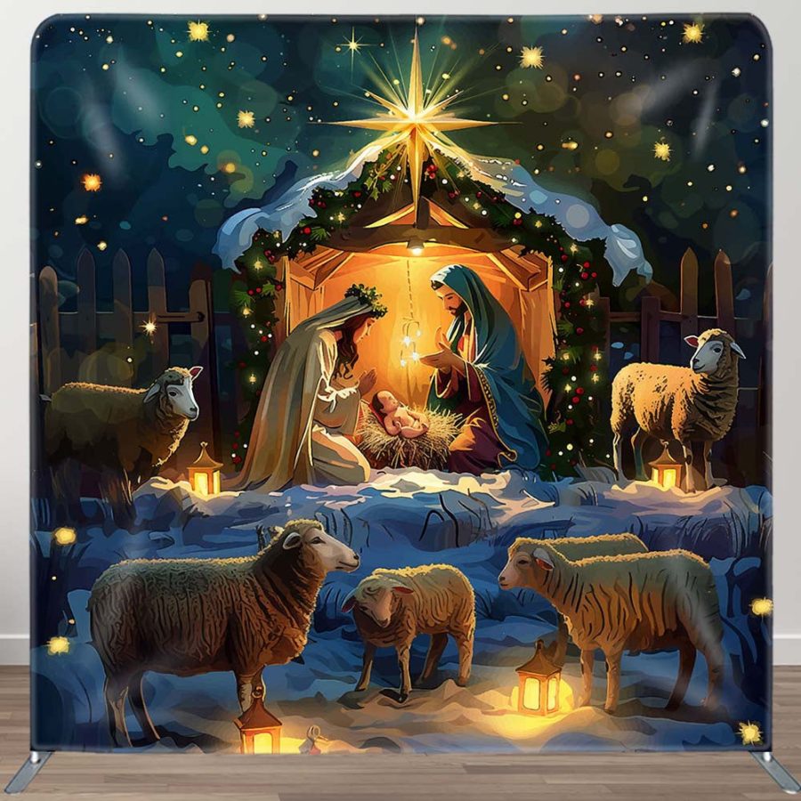 Snowy Night Shed Nativity Christmas Tension Backdrop - Aperturee