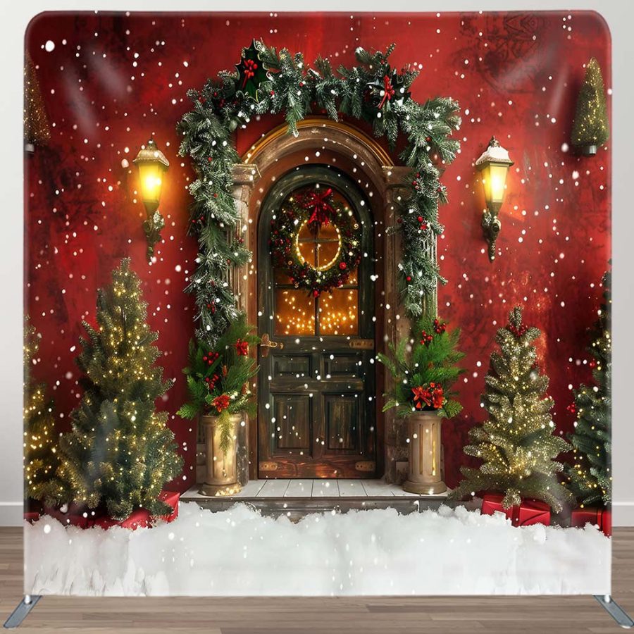 Snowy Red Retro Wall Christmas Pillow Cover Backdrop - Aperturee