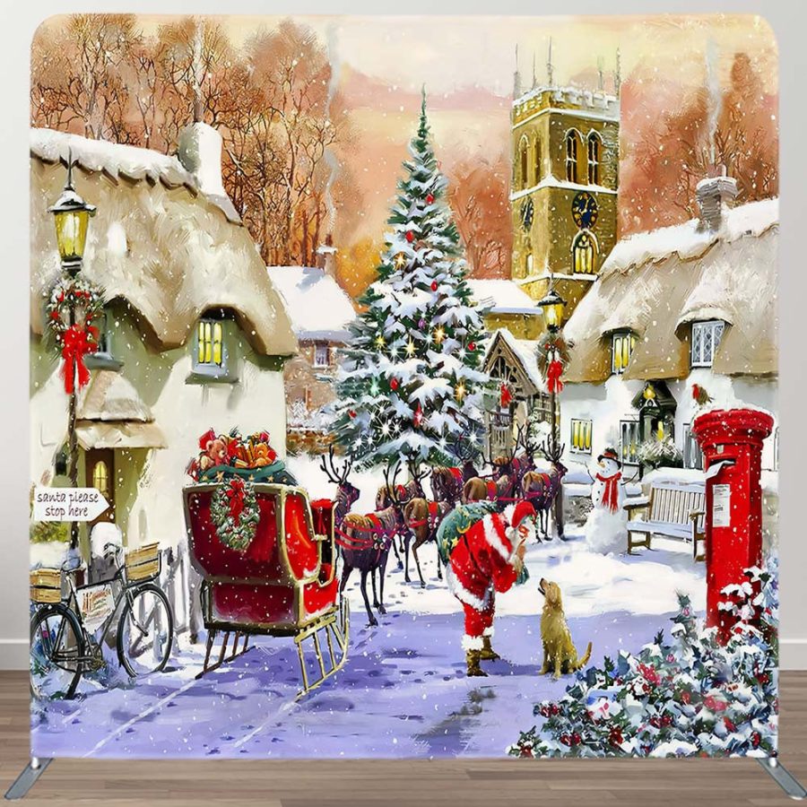 Snowy Rural Town Santa Merry Christmas Backdrop - Aperturee