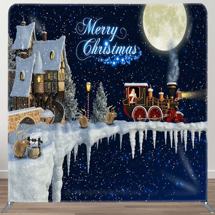 Snowy Sky House Santa Merry Christmas Square Backdrop - Aperturee