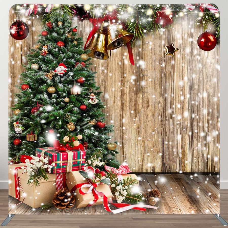 Snowy Wooden Christmas vibe tension fabric Backdrop - Aperturee