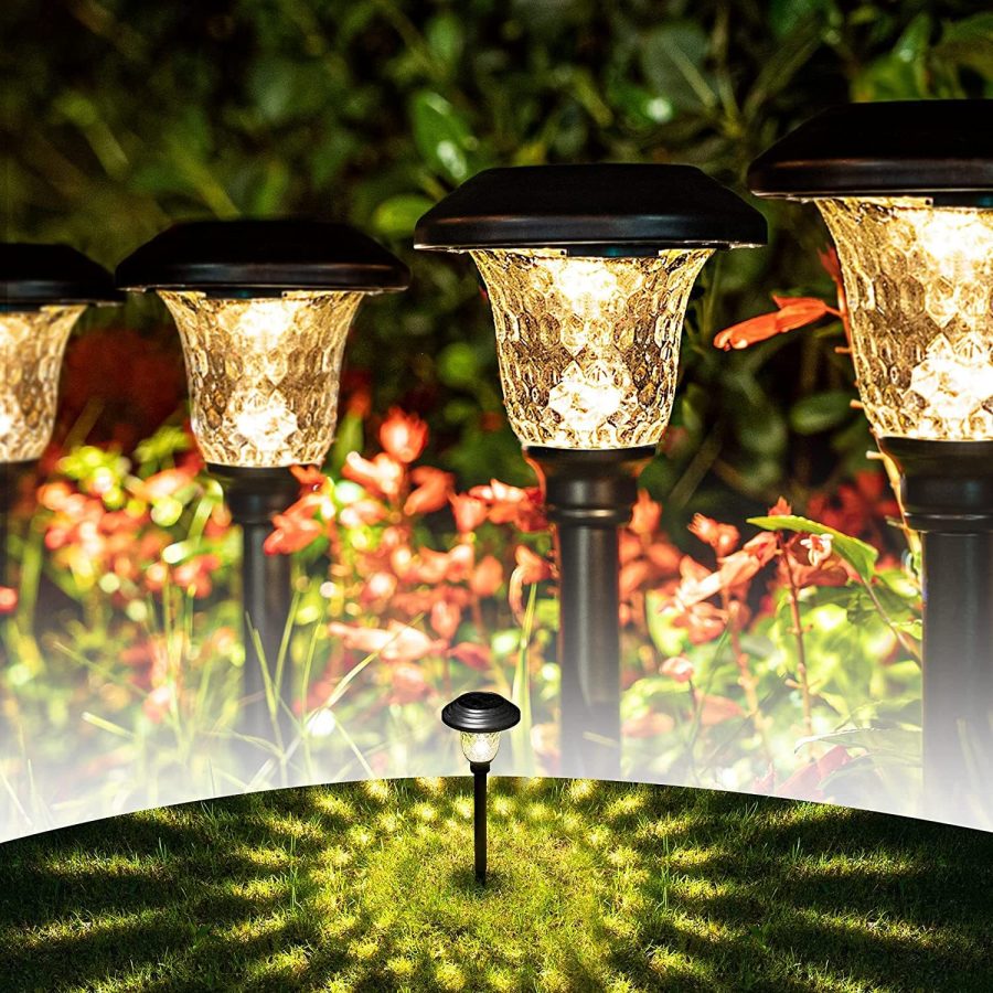 Solar Garden Lights 8 Pack, Super Bright Solar Pathway Lights, Glass Stainless S