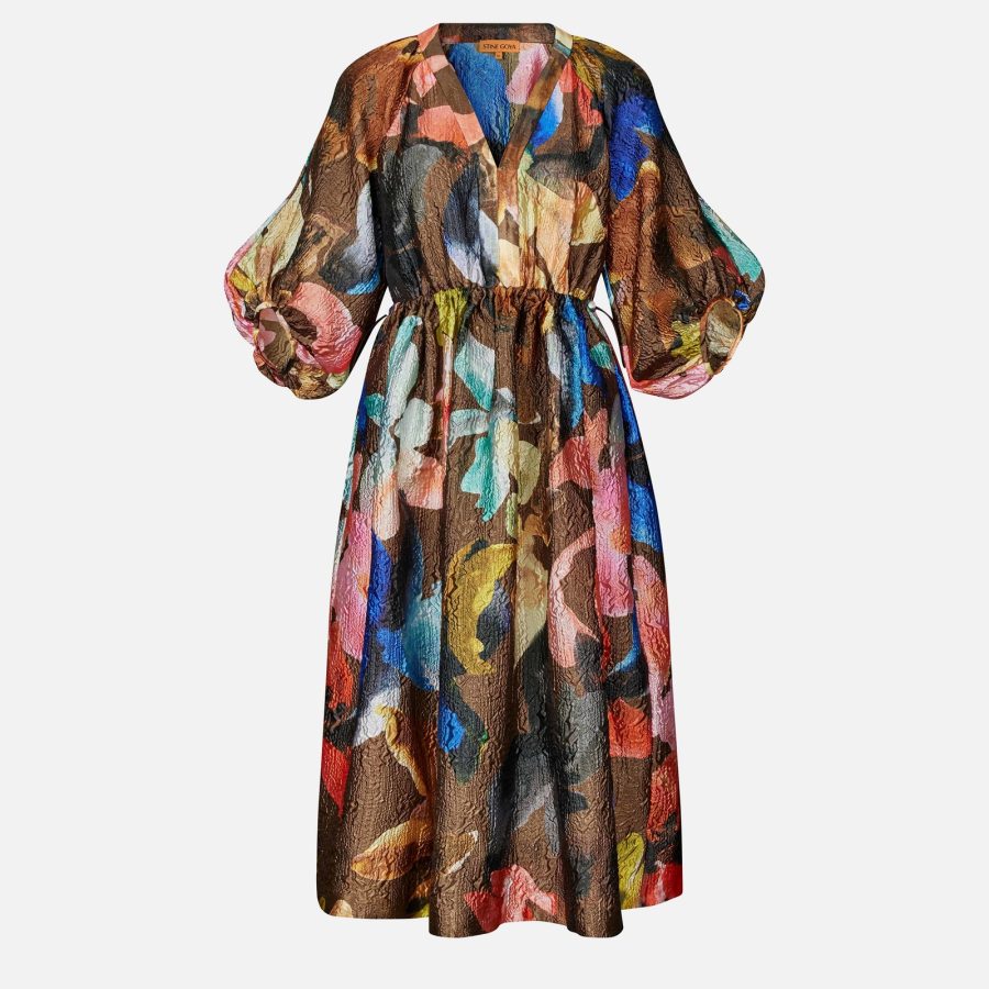 Stine Goya Floral-Print Cloqué Midi Dress - XL