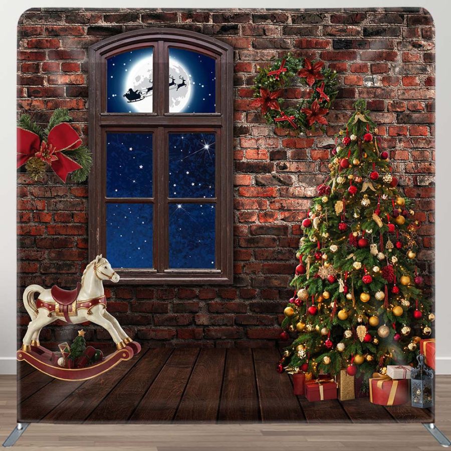 Stone House Christmas Moon Night Square Backdrop - Aperturee