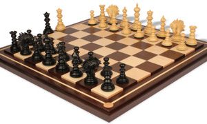 Strategos Staunton Chess Set Ebony & Boxwood Pieces with Walnut Mission Craft Chess Board