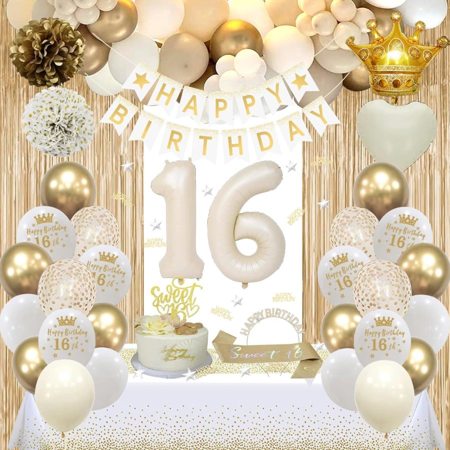 Sweet 16 Party Decorations, White And Gold 16Th Birthday Decorations For Girls H