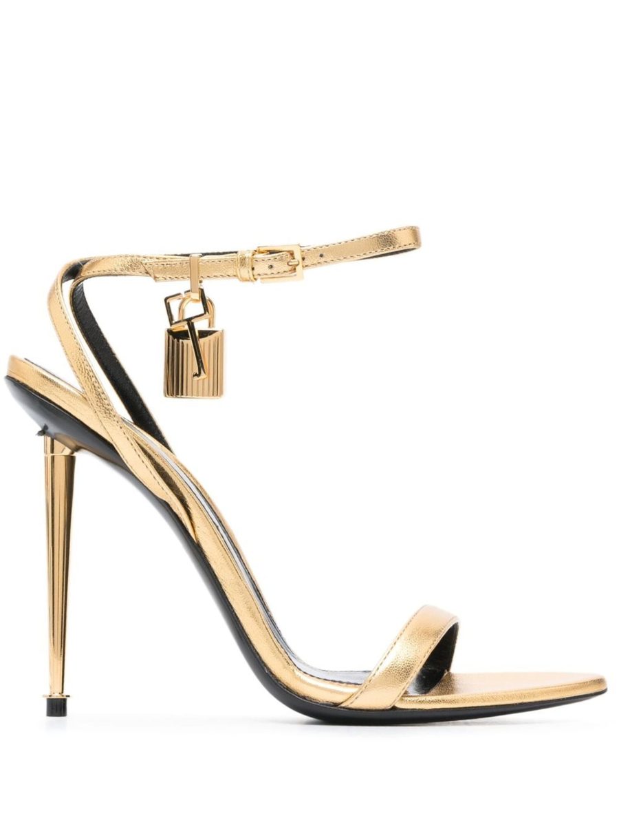 TOM FORD WOMEN Padlock 115mm Leather Sandals Gold/Black