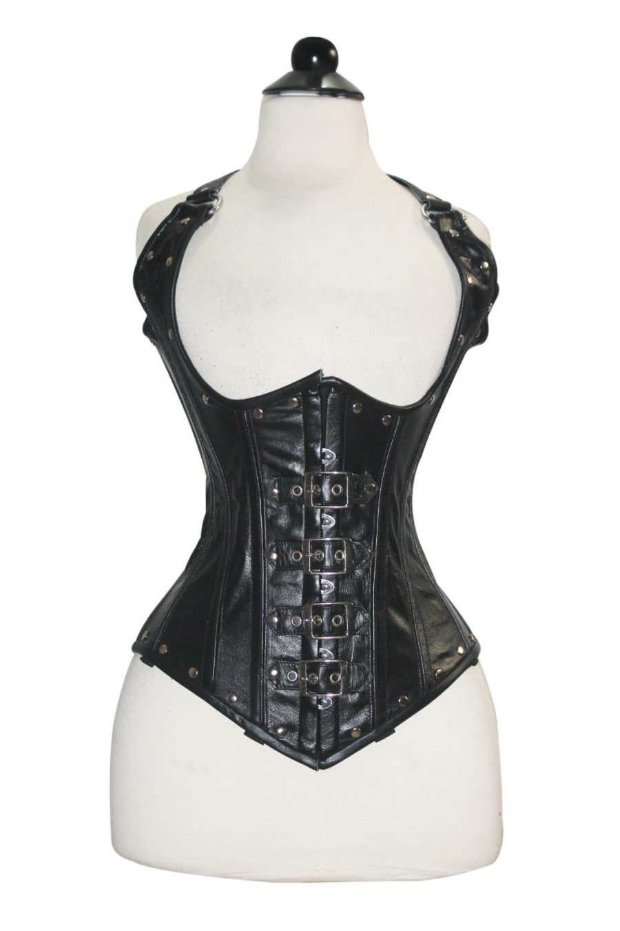 TOP Quality Cup less Black Real Leather Steampunk Corset