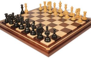 Tencendur Staunton Chess Set Ebony & Boxwood Pieces with Walnut Mission Craft Board- 4.4 King