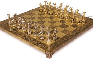 The Giants Battle Theme Chess Set with Brass & Nickel Pieces - Brown Board