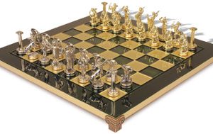 The Giants Battle Theme Chess Set with Brass & Nickel Pieces - Green Board