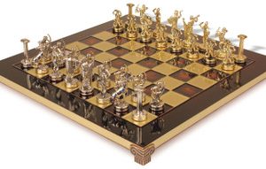 The Giants Battle Theme Chess Set with Brass & Nickel Pieces - Red Board