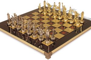 The Greek Mythology Theme Chess Set with Brass & Nickel Pieces - Red Board