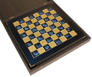 The Greek Mythology Theme Chess Set with Bronze & Blue Pieces - Blue Board