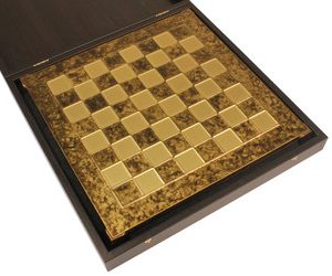 The Greek Mythology Theme Chess Set with Bronze & Blue Pieces - Brown Board