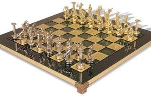 The Labors of Hercules Theme Chess Set with Brass & Nickel Pieces - Green Board