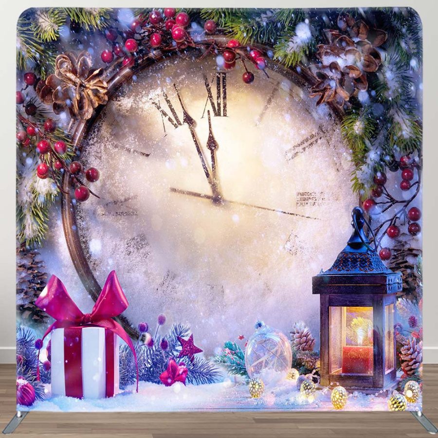 Timepiece Snowy Plants Christmas Pillow Case Backdrop - Aperturee