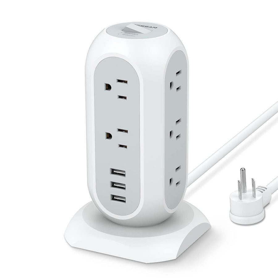 Tower Power Strip With 11 Outlets 3 Usb Chargers, Surge Protector Tower 1875W/15