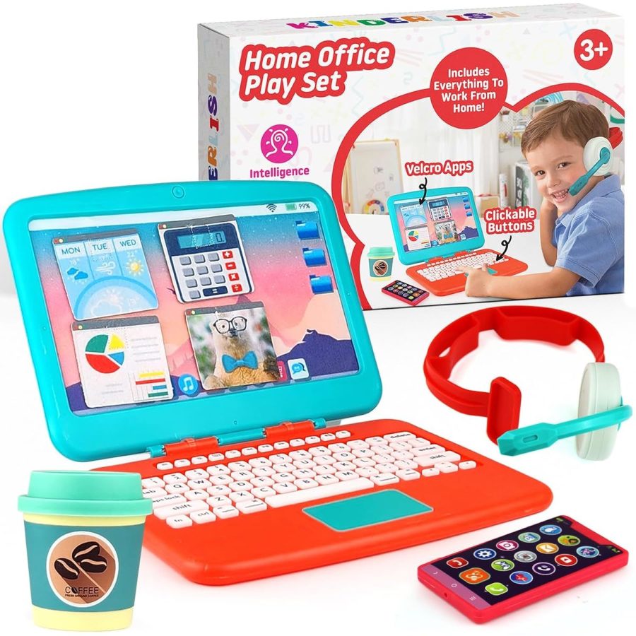 Toy Laptop Set - Toddler Pretend Work Station Set Office Play, Kids Work Toys Fr